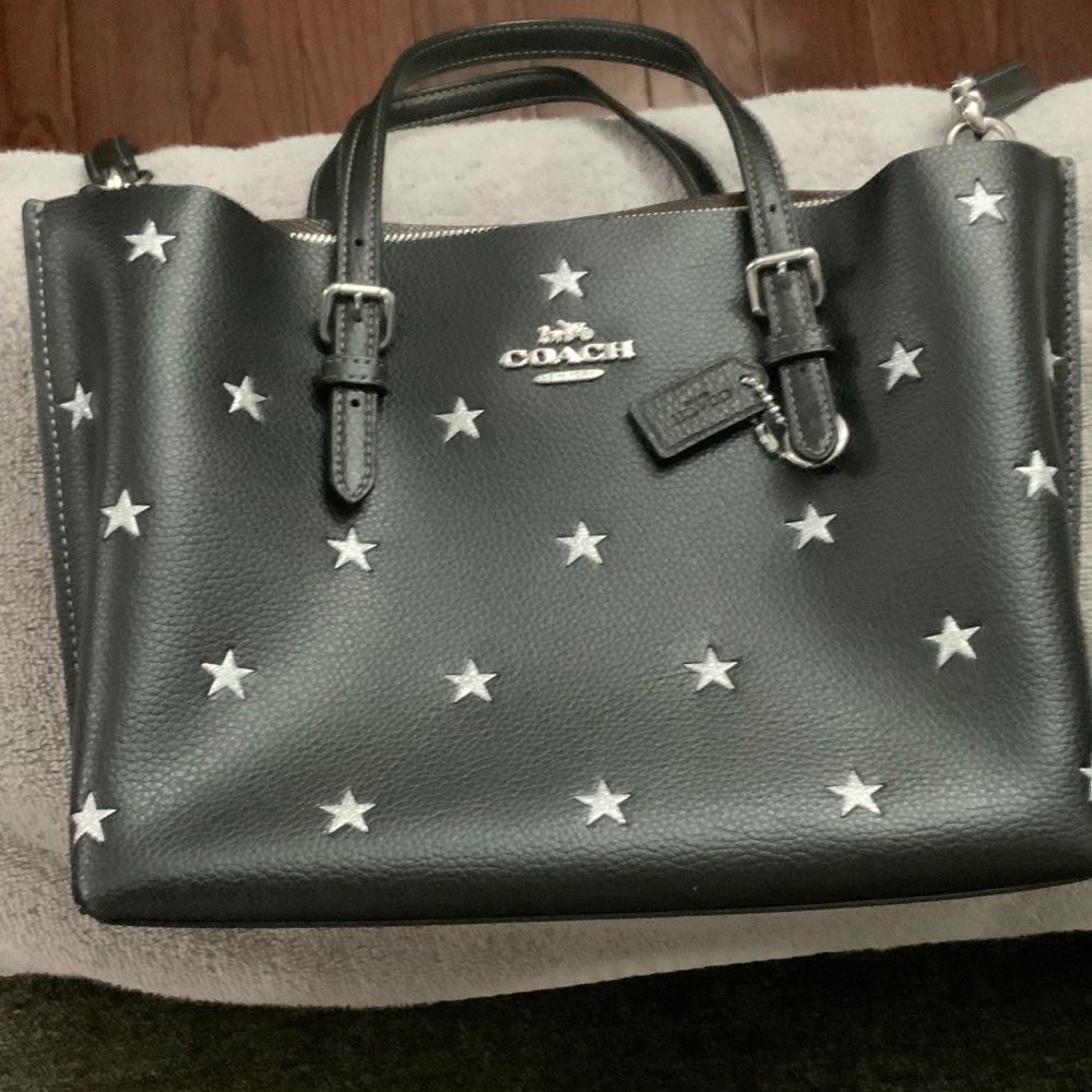 Coach Black Satchel with Silver Star Accents